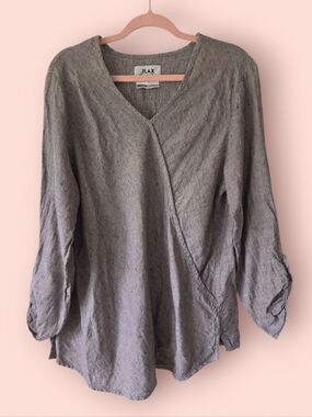 FLAX Linen Faux Wrap Long Sleeve Top Size S